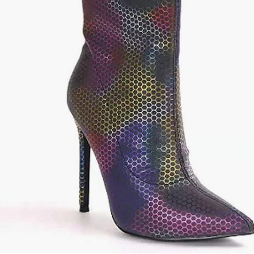 Calf ankle bootie multi color blue base heel